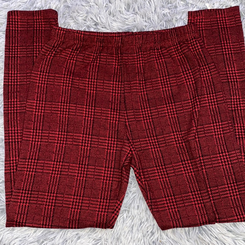 red & black plaid pants